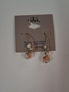 Crave Gold Hoop Earrings with Peach Crystal and White Bead Accents